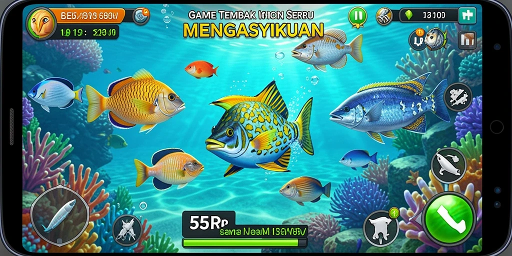 Tampilan gameplay menarik dari 55RP dengan ikan yang berwarna-warni.