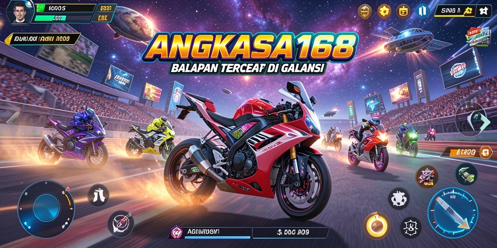 Tampilan gameplay balapan motor yang mendebarkan dari ANGKASA168.