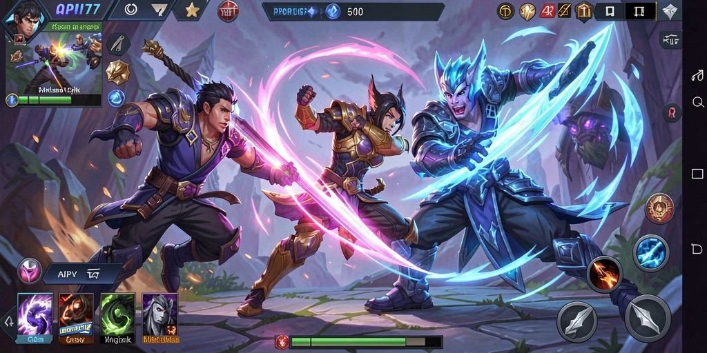 Screenshot dari pertarungan seru di <strong>API77</strong>, menunjukkan aksi gameplay MOBA yang intens.