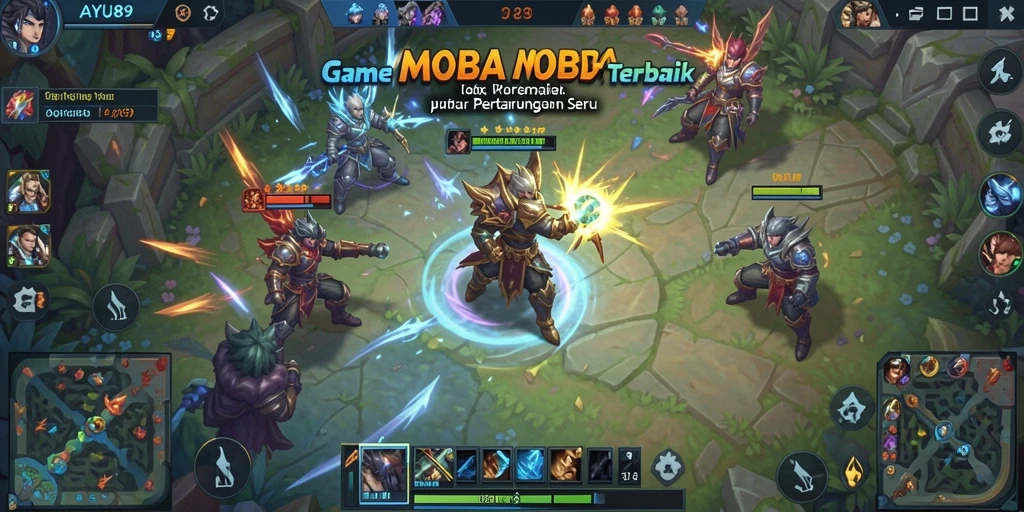 Tangkapan layar gameplay AYU89 menunjukkan pertarungan tim yang intens.