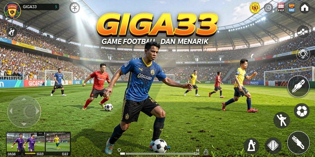 Tampilan gameplay GIGA33 dengan aksi sepak bola yang mendebarkan.