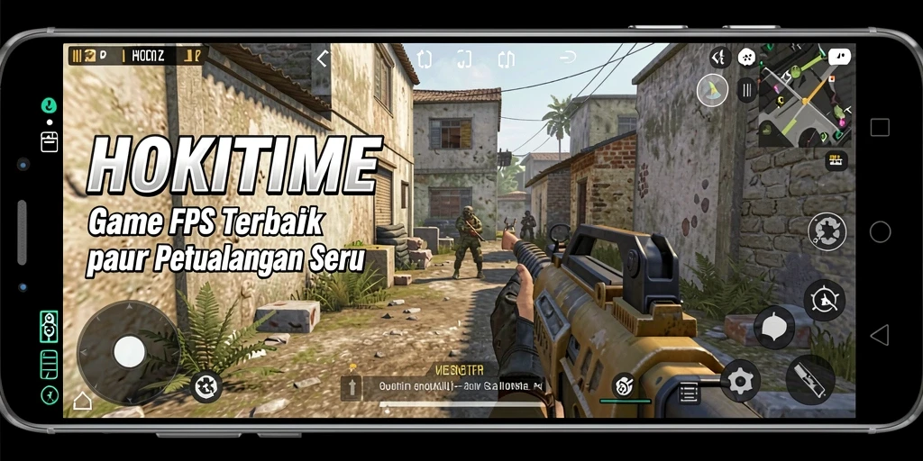 Screenshot HOKITIME yang menunjukkan aksi tembak-menembak intens.