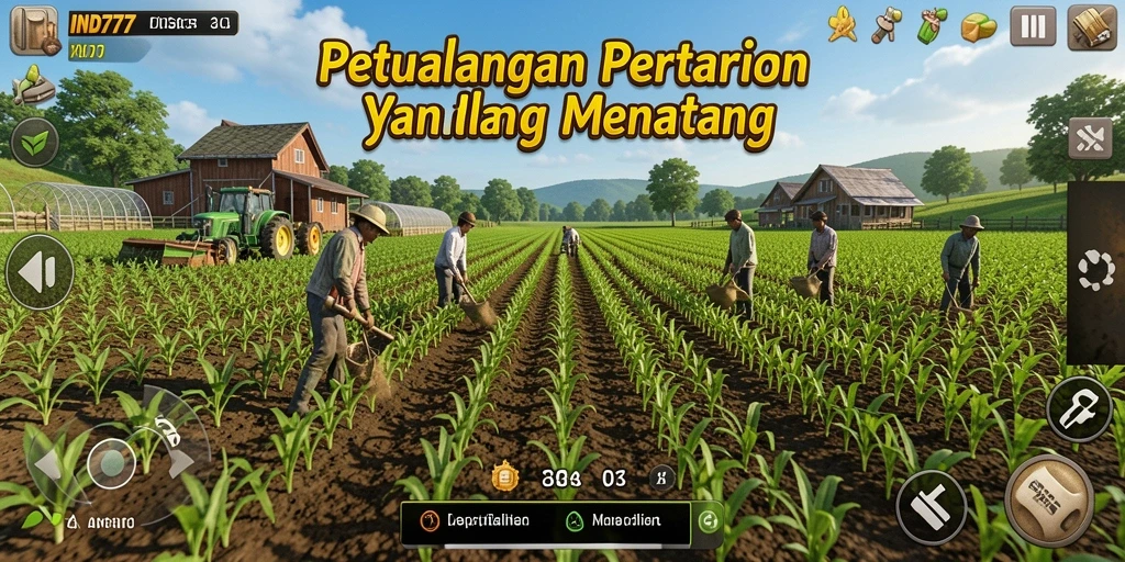 Tampilan gameplay seru di IND777 dengan lahan pertanian yang luas.