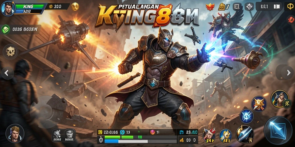 Tampilan gameplay KING88 dengan pertempuran aksi yang mendebarkan.