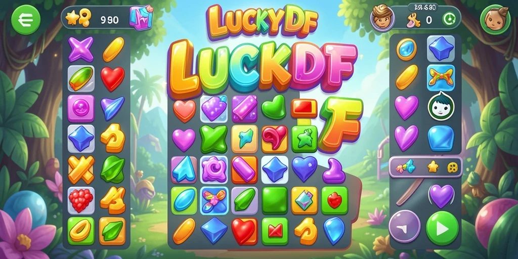 Tampilan gameplay menarik dari LUCKYDF dengan elemen Match-3.