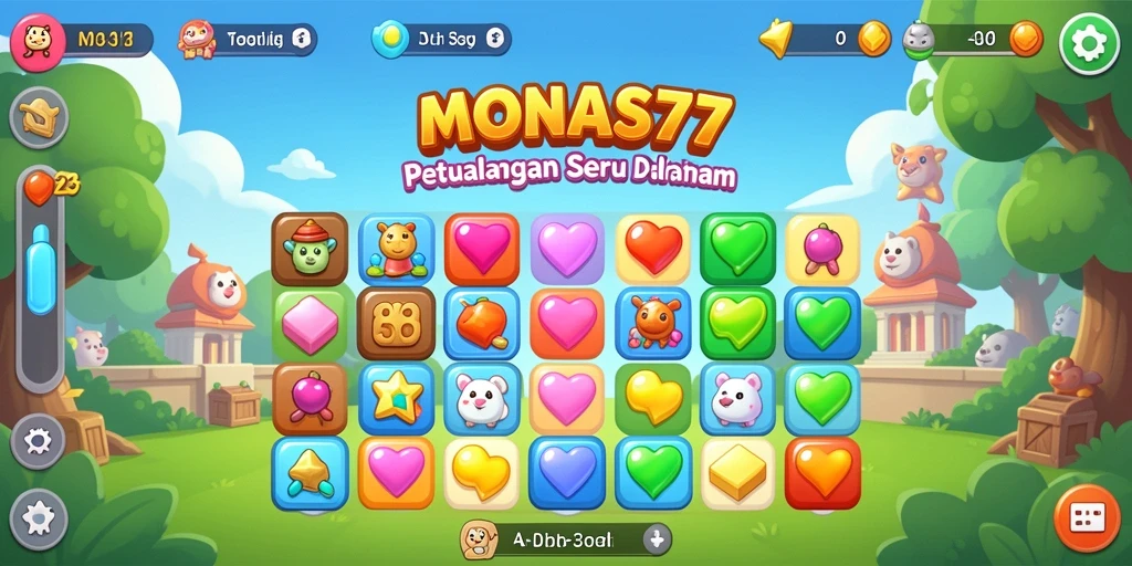 Tampilan gameplay seru dari MONAS77 yang penuh warna.