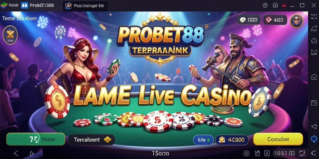 Screenshot gameplay PROBET88 yang menampilkan dealer live dan suasana kasino.