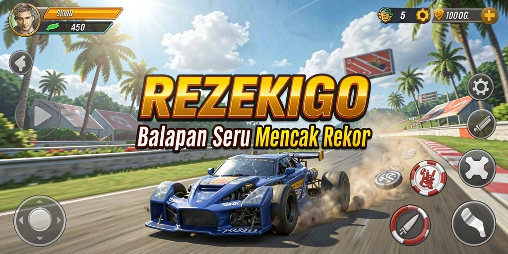 Tampilan gameplay seru di REZEKIGO saat balapan.