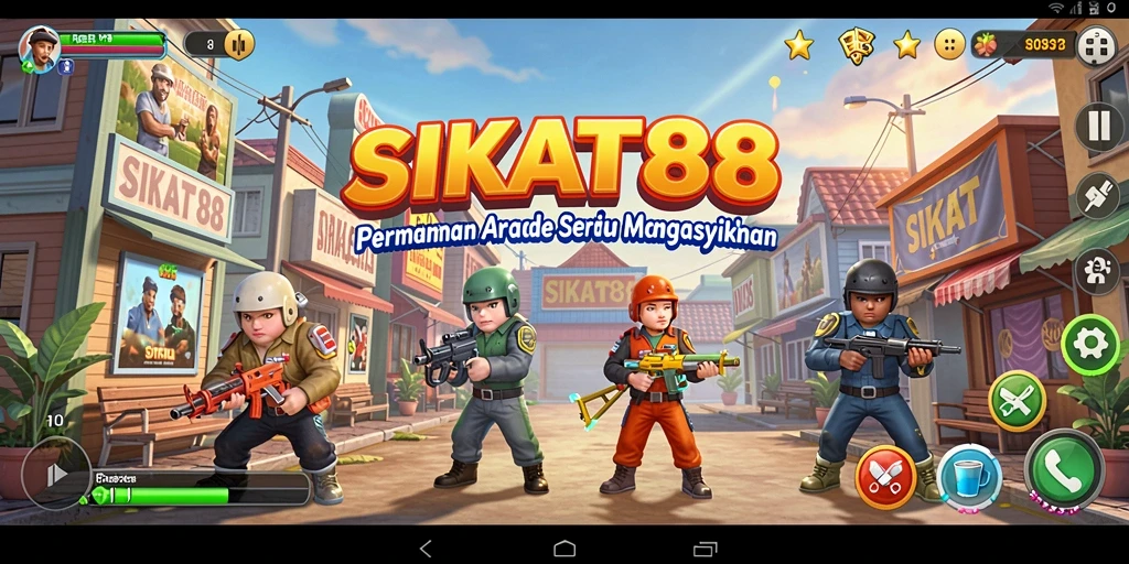 Tampilan gameplay arcade yang penuh warna dan dinamis.