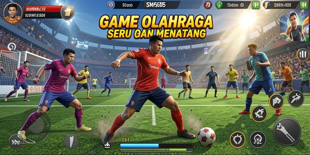 Screenshot gameplay SM605 menampilkan pertandingan olahraga yang mendebarkan.